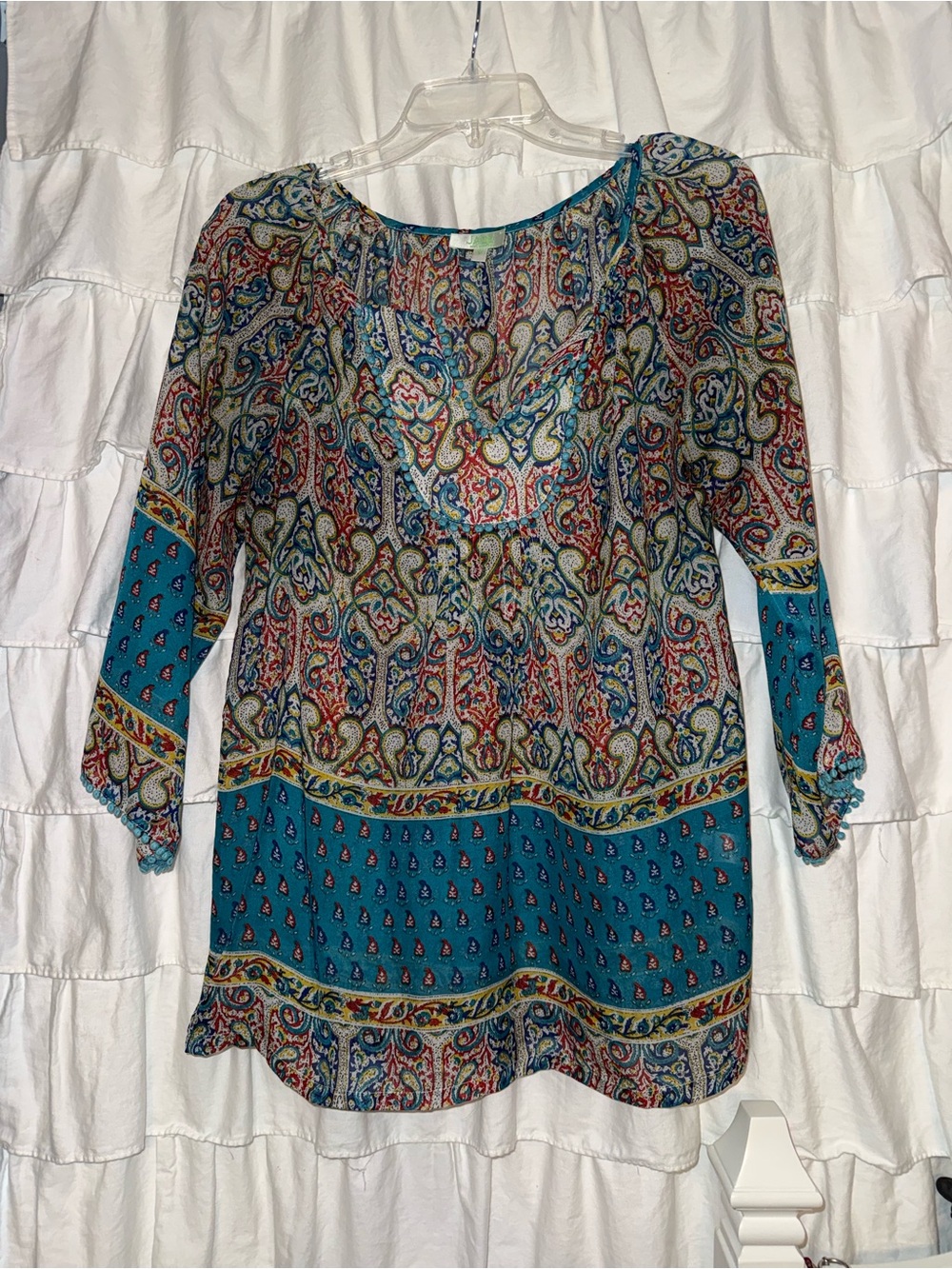 Boho Teal Paisley Sheer Blouse